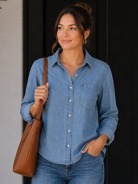 Banana Republic Blue Denim Button Down Shirt Classic Chambray | Women’s Small